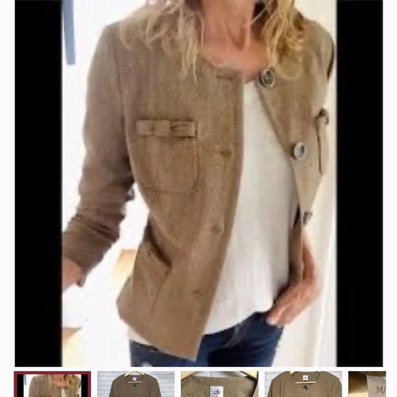 Cabi Penny blazer. Tan herringbone ponte with button front. Style 3170. - Picture 5 of 5